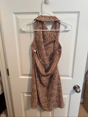 Halter cowl neck open back mini dress NWT